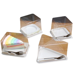 Boîte carrée transparente jetable en PET avec fourchette en plastique pour gâteaux et pâtisseries, couvercle à clapet pour aliments - Product Image 6
