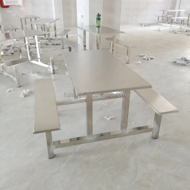 Stainless Steel 8-people Dining Table With Chairs For Fast Food Restaurant And Canteen 8 People Benches For school