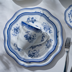 Vaisselle <span class=keywords><strong>PITO</strong></span> à motif floral bleu et blanc, bord festonné, porcelaine fine, assiettes à apéritif, à accompagnement, à dessert, à dîner pour <span class=keywords><strong>restaurant</strong></span> - Product Image 5