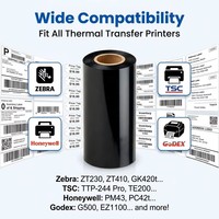 Pita Resin TTR Standar Hitam Serbaguna 110mm X 90m, Tahan Noda, Pita Barcode Transfer Termal untuk Lingkungan Keras