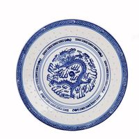 Assiette plate de style chinois rétro exquis bleu jade et blanc à motif végétal, compatible micro-ondes, pour usage domestique, hôtelier et commercial