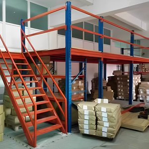 Plataforma de entresuelo de servicio pesado con piso de <span class=keywords><strong>madera</strong></span> de acero recubierto de polvo para equipos de almacenamiento de carga con estante de palé de cubierta de alambre - Product Image 3