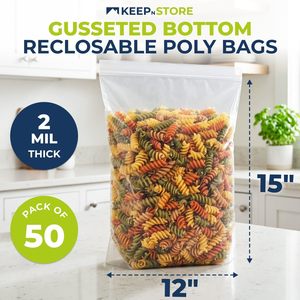 Gusseted Reclosable <b>Bags</b> 15x12x3 Clear Zip Top Food Storage Pack Of 50 - Product Image 6