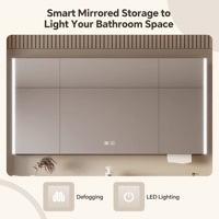Meuble-lavabo de salle de bain de style Mid-Century Modern inspiré du rotin avec armoire en bois massif, miroir intelligent et rangement, idéal pour hôtels, design mural