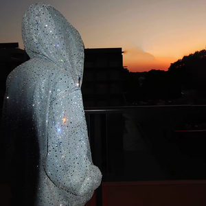 Op maat gemaakte jas met strass steentjes, heren crystal streetwear oversized baggy applicatie patch, heren rits denim hoodie - Product Image 5