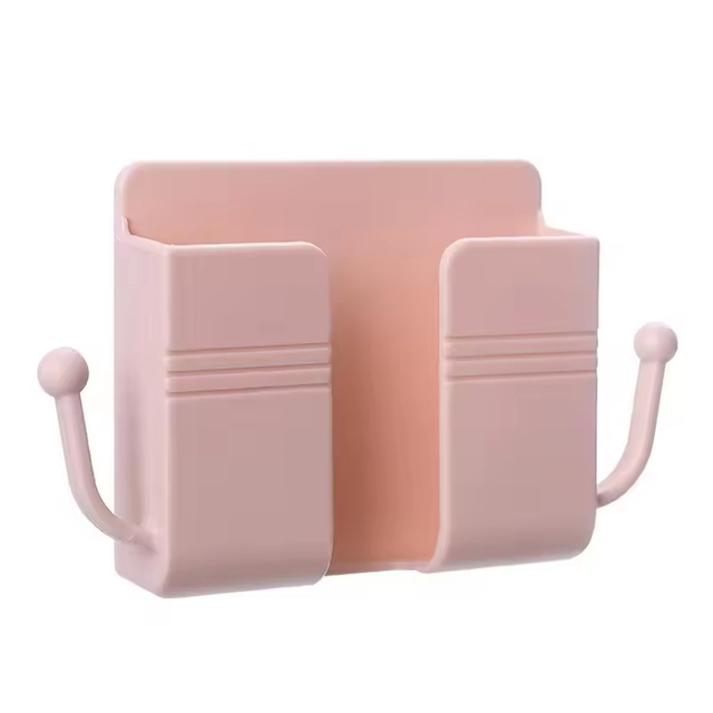 Wall Mounted Foldable Punch-Free Adhesive Plastic Mobile Phone Holder with Storage Rack for Home and Bag Use