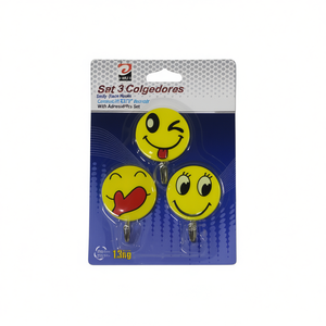 Smiley Face Hooks With Adhesive 3Pcs Set For Wall Hanging Novelty Hooks - Product Image 1