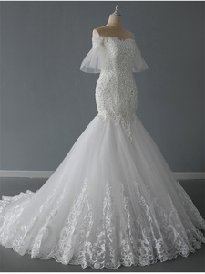 Robe sirène en dentelle blanche à la mode, robe de mariée - Product Image 5