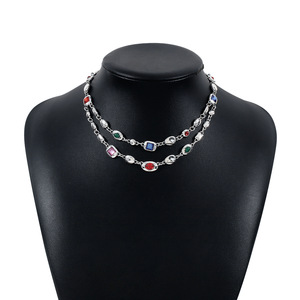 สร้อยคอเพชรสองชั้นสไตล์ประจำชาติยุคกลางหรูหราน้ำหนักเบาสร้อยคอแฟชั่นสีสวยสำหรับหญิงสาว - Product Image 4