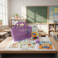 Nuevo Estuche Portátil de 4 Piezas para Lápices de Colores, Cestas Moradas, Set de Papelería con Diseño de Monstruo de Dibujos Animados para Niños