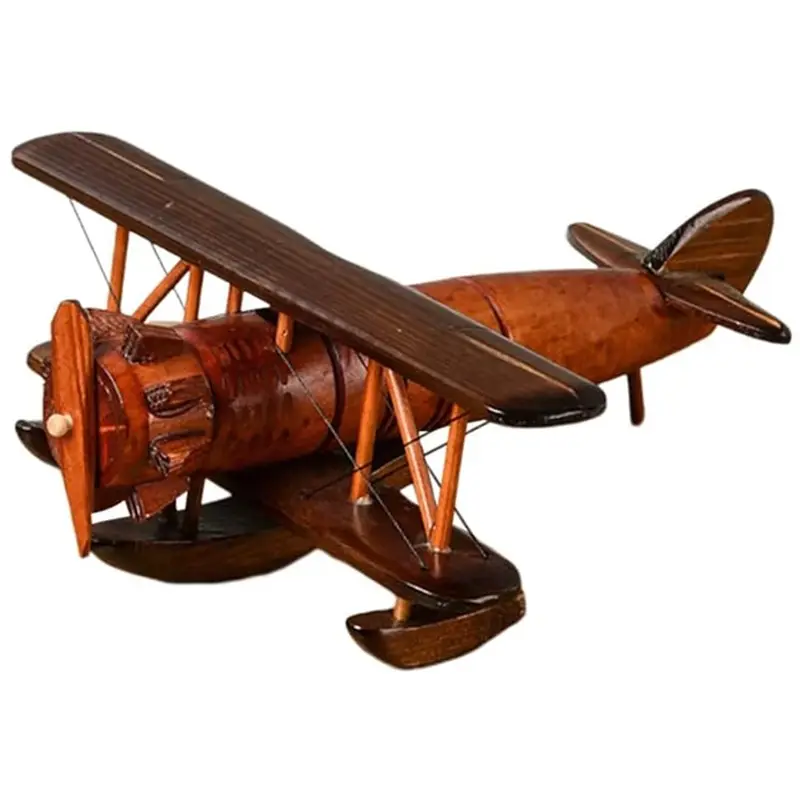 Modello di aeroplano in legno artigianale aereo aereo aereo scultura modello arte artigianale casa vintage retro desk topper decor