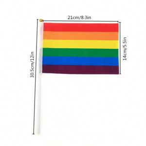 Wholesale Polyester Custom Size Lesbian Gay Pride Mini Small Hand Held Waving <b>Flag</b> with Plastic Pole - Product Image 6