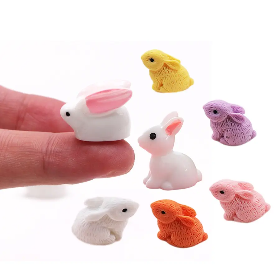 Yiwu insheen artesanía encantador jardín animal 3D miniatura conejo resina cabujones DIY Accesorios