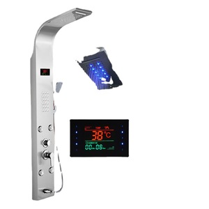Juego de ducha de lluvia LED con pantalla digital de temperatura, 3 manijas, válvula termostática de cerámica, titanio negro cepillado, acero inoxidable 304 - Product Image 1