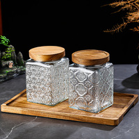 Bocaux de rangement en verre gaufré vintage avec couvercles en bois, boîtes hermétiques pour aliments de cuisine, pour épices, café, thé, ensemble de bocaux à épices