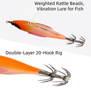 Señuelo de pesca de calamar SNEDA de madera que brilla en la oscuridad con cuentas de sonajero y anzuelos de paraguas de 5.2 cm para pesca nocturna en el mar - Product Image 4