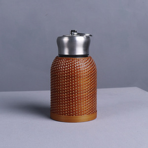 Stainless Steel Insulated <b>Flask</b> Bamboo Weave Portable Travel Mug Thermal <b>Bottle</b> For Outdoor Use With Lid 12-24 Hours Heat - Product Image 4