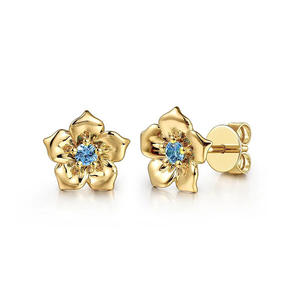 Boucles d'oreilles à fleurs dorées E4688 pour femmes, avec pierre en zircon, sertie de griffes, bijoux romantiques à la mode, cadeau - Product Image 1