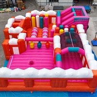 Château gonflable rose AirFunPro, thème spatial, en PVC, pour enfants, portable, intérieur/extérieur, pour parcs à thème
