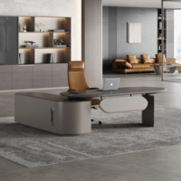 Escritorio Ejecutivo Contemporáneo con Superficie Flotante, Mesa de Oficina de Lujo para CEO, Escritorio para Jefe con Estructura Metálica para Oficina Moderna