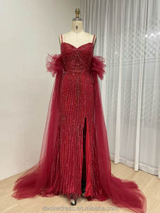 MB40408-2 Prachtige Sexy Formele Jurk Van Zeemeermin Met Glitter Pailletten En Vloeiende Afneembare Mouwen Van Tule Met Ruches Voor Rode Loper - Product Image 4