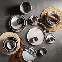 Service de vaisselle de luxe japonais en porcelaine ovale, assiettes créatives en céramique nordique, assiettes en céramique grises rustiques pour restaurant et hôtel