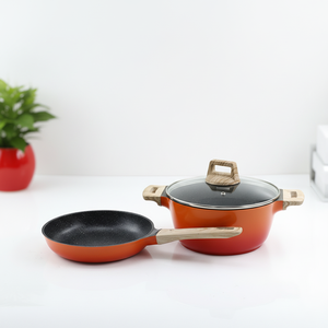 オンブルカラーコーティングダイカストアルミフライパン目玉焼き鍋木製ソフトタッチハンドル付き - Product Image 1