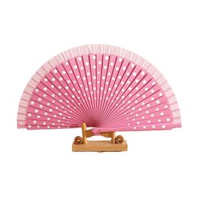 Abanico de Baile Español de Colores con Tema de Puntos Blancos, Pintado a Mano con Patrones de Doble Cara - Product Image 1