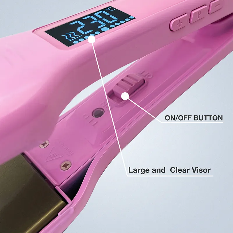 Wide Plate Hair Iron Professional 480 Degrees Best Quality Digital Lcd Display Dual Voltage Pink Flat Irons