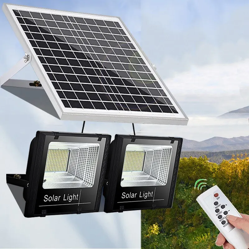 Solar reflektor Led luar ruangan proyektor lampu sorot Led baterai Foco Led eksterior pengendali jarak jauh lampu sorot tahan air