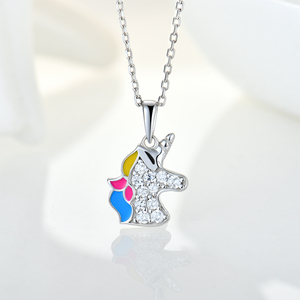 Bộ trang sức bạc 925 nguyên chất mạ rhodium hình kỳ lân dành cho nữ và trẻ em, kèm mặt dây chuyền và khuyên tai, đính zircon - Product Image 4