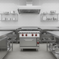 Cuisinière à gaz commerciale robuste OUTE à 4 brûleurs avec four, en acier inoxydable, pour la cuisine des restaurants et des hôtels