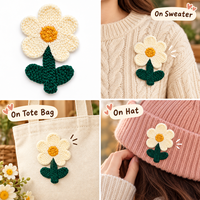 Applique fleur marguerite en crochet crème, patch tricoté à la main pour vêtements, sacs, chapeaux, artisanat DIY, couture, décoration, accessoire floral mignon 2,2 po
