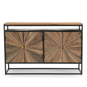 Industrial Wagon Wood <b>Sideboard</b> Cabinet with Black Metal Coating Mild Steel Frame Natural Wood Finish <b>Storage</b> Console for Home - Product Image 2