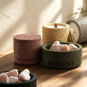 Pot à bougie en céramique nordique simple avec couvercle, vide, pour fabrication de bougies DIY, pot à bougie en ciment parfumé pour décoration intérieure et bureau - Product Image 3