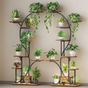 Grand support d'angle moderne et écologique pour plantes, intérieur/extérieur, design carré, porte-fleurs en métal enduit de poudre <span class=keywords><strong>noire</strong></span>, 9 pièces pour la maison - Product Image 5