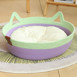Cestas tejidas de paja para gatos MRY, cama con cojín suave, cesta redonda de mimbre para gatos, nido, cama acogedora antideslizante para gatos y perros pequeños - Product Image 6