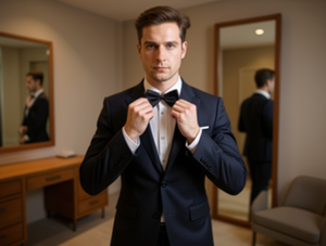 Single Layer Bow <b>Tie</b> Black Solid Pre Tied <b>Polyester</b> Formal Wear - Product Image 2