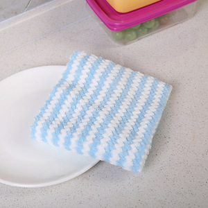 Coral Fleece Dishcloths Stripe Pattern Moisture <b>Absorbent</b> Thickened Cleaning <b>Cloths</b> For Kitchen Pots And Pans - Product Image 4