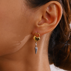J & D kalp kilit zinciri bırak küpe kadınlar için 18k altın kaplama paslanmaz çelik koni Dangle AB tasarım Modern takı çifti - Product Image 6