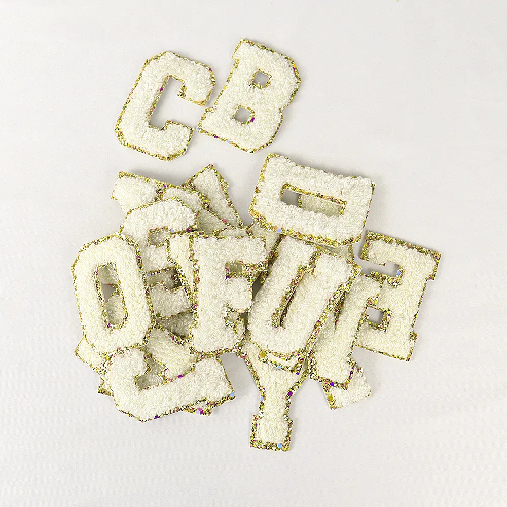 Keymay Bag 11colors A-Z Towel English Alphabets Custom Gold Sequins Letter Patches Chenille Varsity White Letter Patch