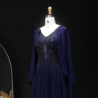 Robes de soirée élégantes Lsz053 avec cape, robes de bal perlées, robes de soirée de luxe en mousseline de soie à col en V, Jancember
