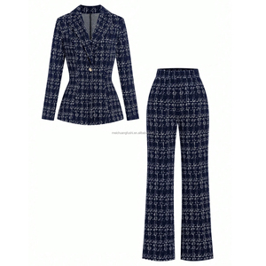 Custom Plaid <strong>Tweed</strong> blazer Wide Leg Pant <strong>Suit</strong> Set for Women Business Career Wear Ladies - Product Image 5