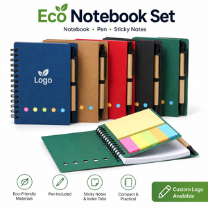 Custom Eco <b>Notebook</b> Set with Pen Sticky Notes Logo Printed Spiral Memo <b>Pad</b> Recycled Paper Office School Promotional Gift - Product Image 1