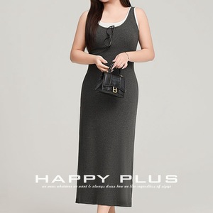 Vestido de Punto con Efecto de Dos Piezas para Mujer, Talla Grande, Cuello Redondo, Color Sólido Negro/Gris, Modelo N8981, Marca Runqi - Product Image 3