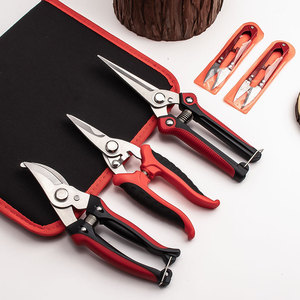 Juego de tijeras de podar de 3 piezas, de acero al carbono con mango rojo, para jardinería, árboles frutales y huertos. - Product Image 2