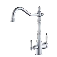 Robinet de lavabo double poignée 3-en-1 rotatif avec filtre, style classique européen antique, purificateur, finition or zirconium, en laiton