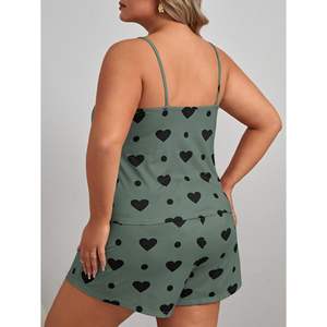 Bamboo Women's Plus Size Pajama Set 2 Piece Heart Print <b>Cami</b> Top Elastic Waist Custom Cotton Ladies Shorts Lounge Wear Sleepwear - Product Image 2