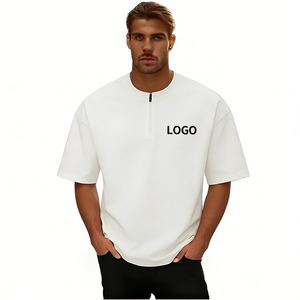 Groothandel Heren Zomer Casual Ademend Elastisch Plus Size Korte Mouw Kleurgeverfde Anti-Kreuk Snel Droogende Half-Zip Design Crew - Product Image 1