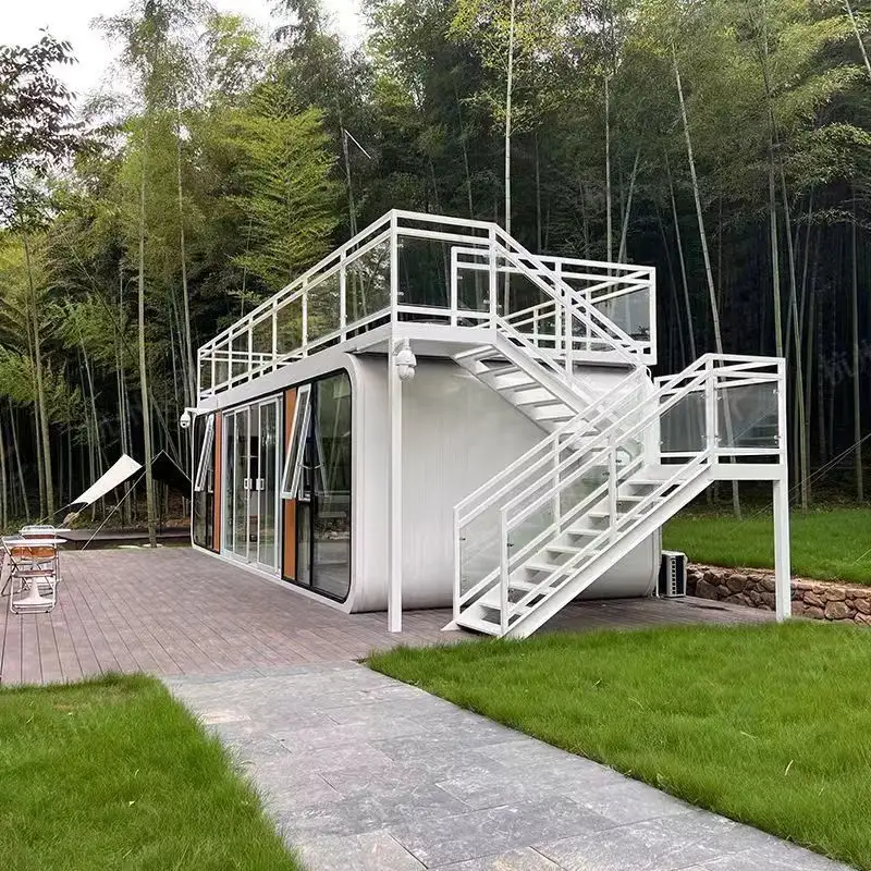 럭셔리 현대 애플 캐빈 20ft/40ft 가정용 빌라 또는 키오스크 용 주방이있는 조립식 모바일 하우스